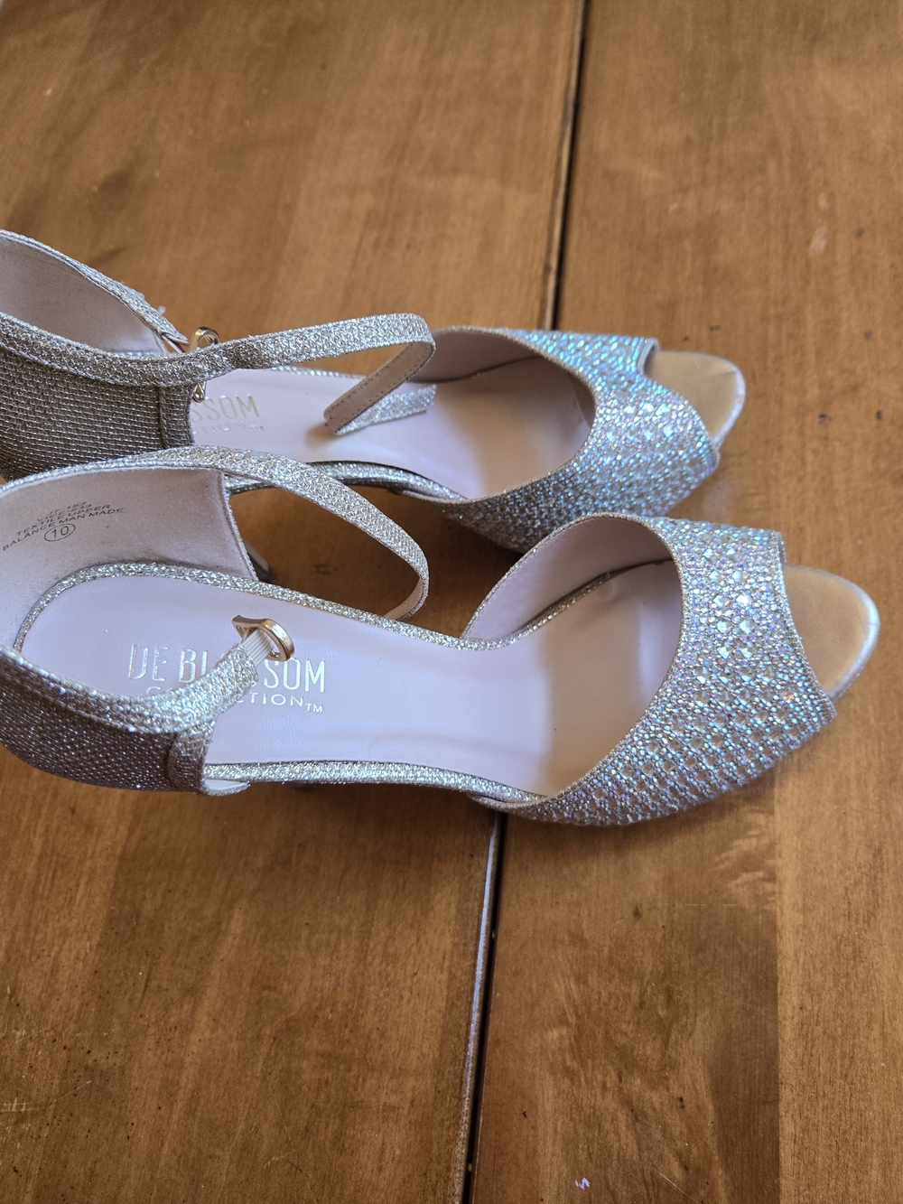 De Blossom Collection Silver Glitter Peep-Toe Heels
